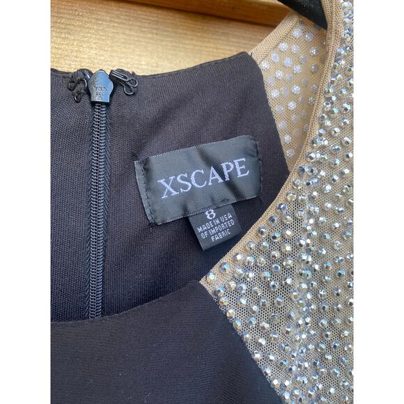 Xscape black long sleeve evening gown with beaded caviar sides - Picture 6 of 8